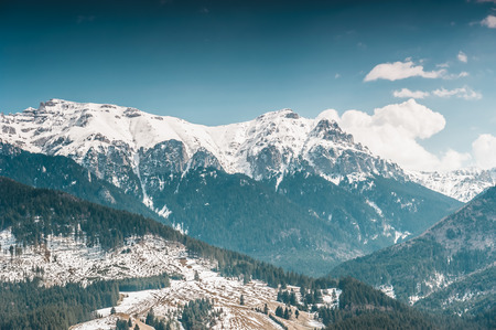 Beautiful Carpathian Mountains with blue sky backgroundの写真素材