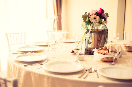Table set for an event party or wedding receptionの写真素材