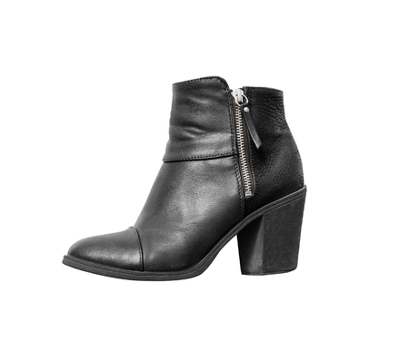 Women's autumn ankle boots black zip average heels, isolated white backgroundの写真素材