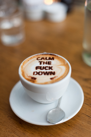 Coffee with a message. Text written on the coffee.の写真素材