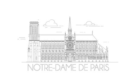 Minimalistic line-art of the Notre-Dame in Paris, France. Outline Notre Dameのイラスト素材