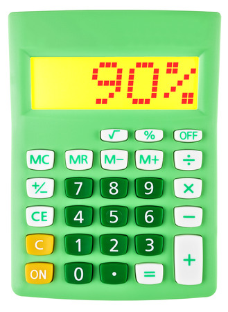 Calculator with 90 on display on white backgroundの写真素材