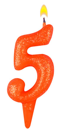 Birthday candles number five isolated on white backgroundの写真素材