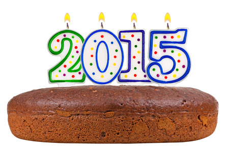 birthday cake with candles number 2015 isolated on white backgroundの写真素材