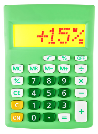 Calculator with 15 on display on white backgroundの写真素材