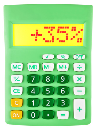 Calculator with 35 on display on white backgroundの写真素材