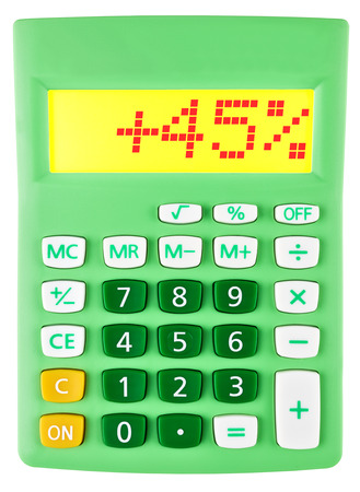 Calculator with 45 on display on white backgroundの写真素材