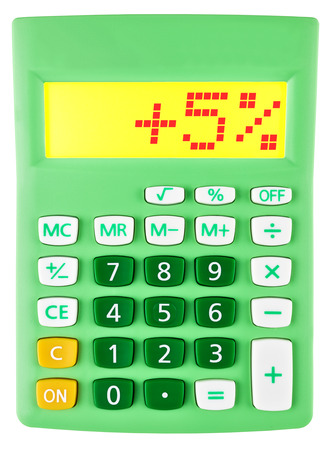 Calculator with 5 on display on white backgroundの写真素材