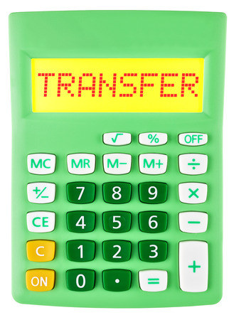 Calculator with TRANSFER on display isolated on white backgroundの写真素材