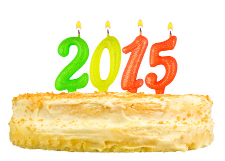 birthday cake with candles number 2015 isolated on white backgroundの写真素材