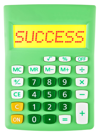 Calculator with SUCCESS on display isolated on white backgroundの写真素材