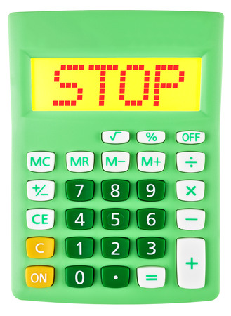 Calculator with STOP on display isolated on white backgroundの写真素材