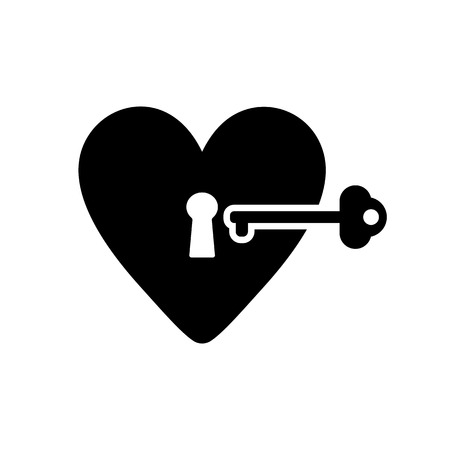 The heart and key icon. Heart and Key symbol. Flat Vector illustrationのイラスト素材