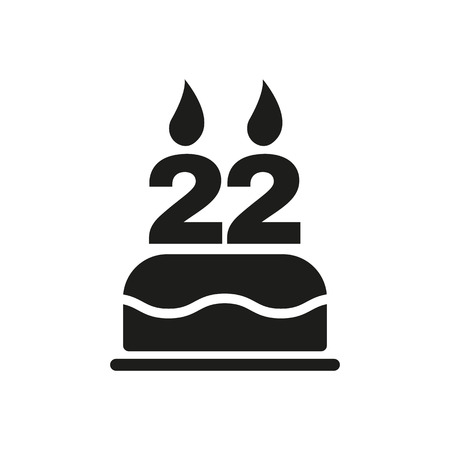 The birthday cake with candles in the form of number 22 icon. Birthday symbol. Flat Vector illustrationのイラスト素材