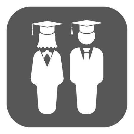 The student boy and girl icon. School, academy, college, education symbol. Flat Vector illustration. Buttonのイラスト素材
