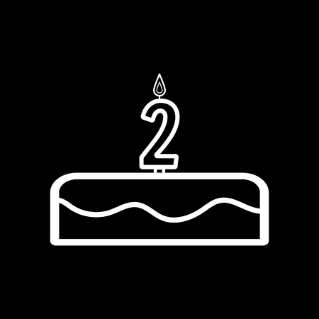 Cake with candles in the form of number 2 icon. birthday symbol. Flat Vector illustrationのイラスト素材
