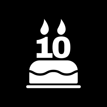 The birthday cake with candles in the form of number 10 icon. Birthday symbol. Flat Vector illustrationのイラスト素材