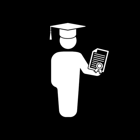 The graduate with diploma icon. School and university, learning, education symbol. Flat Vector illustrationのイラスト素材