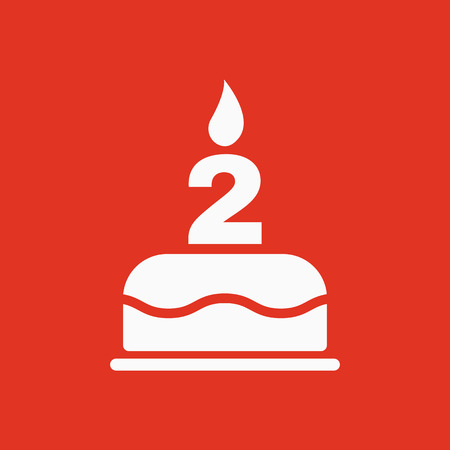 The birthday cake with candles in the form of number 2 icon. Birthday symbol. Flat Vector illustrationのイラスト素材