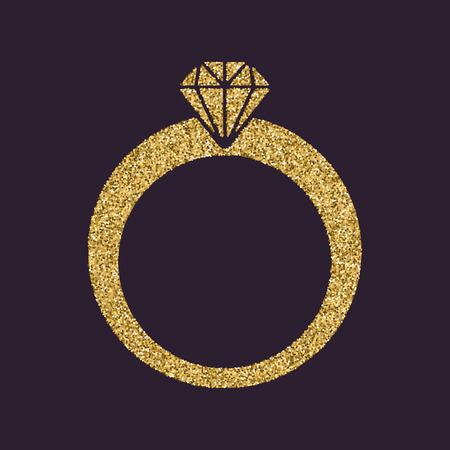 The ring icon. Diamond and jewelry, wedding symbol. Gold sparkles and glitter Vector illustrationのイラスト素材