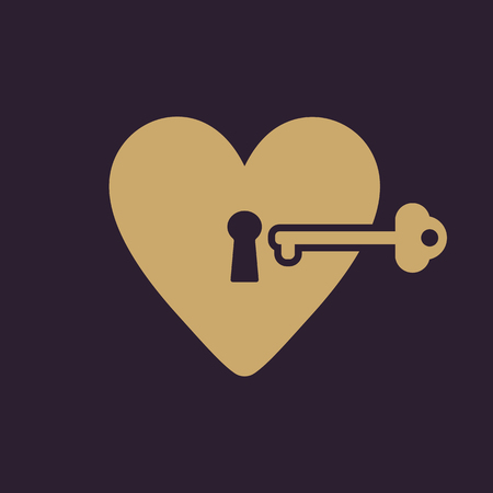 The heart and key icon. Heart and Key symbol. Flat Vector illustrationのイラスト素材