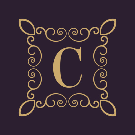 The Monogram letter C. Calligraphic ornament. Gold. Retro, Business and Vintage Concepts. Vector illustrationのイラスト素材