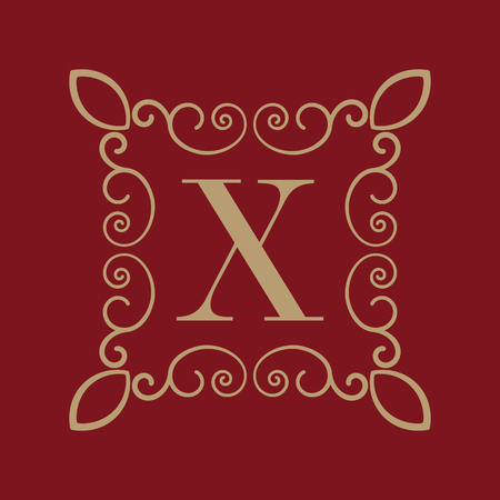 The Monogram letter X. Calligraphic ornament. Gold. Retro, Business and Vintage Concepts. Vector illustrationのイラスト素材