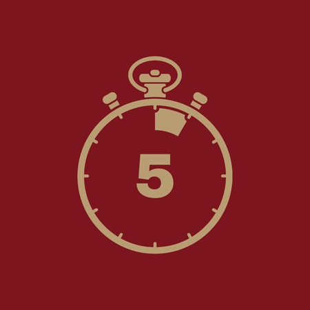 The 5 seconds, minutes stopwatch icon. Clock and watch, timer, countdown, stopwatch symbol. UI. Web. Logo. Sign. Flat design. App. Stock vectorのイラスト素材