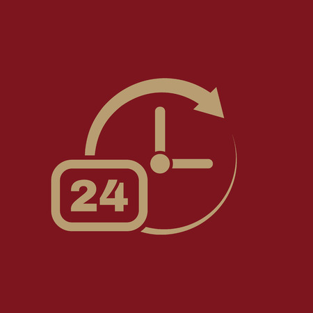 Time, clock icon. Time and watch, timer, 24 hours symbol. UI. Web. Logo. Sign. Flat design. App. Stock vectorのイラスト素材