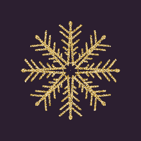 Snowflake icon. Christmas and new year, xmas, winter symbol. Gold sparkles and glitter. Flat design. Stock - vectorのイラスト素材