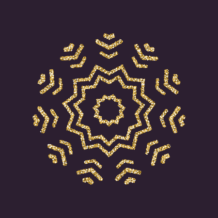 Snowflake icon. Christmas and new year, xmas, winter symbol. Gold sparkles and glitter. Flat design. Stock - vectorのイラスト素材