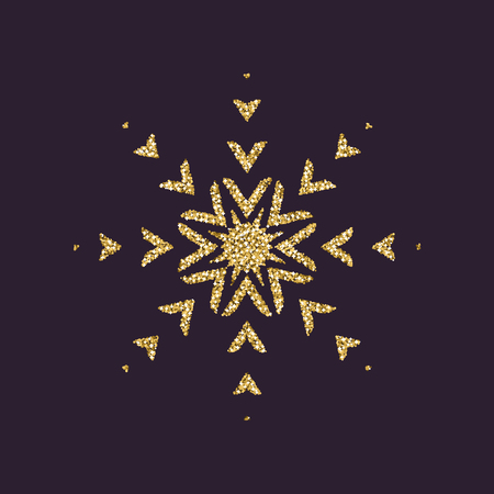 Snowflake icon. Christmas and new year, xmas, winter symbol. Gold sparkles and glitter. Flat design. Stock - vectorのイラスト素材