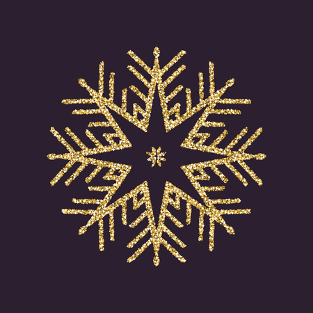 Snowflake icon. Christmas and new year, xmas, winter symbol. Gold sparkles and glitter. Flat design. Stock - vectorのイラスト素材