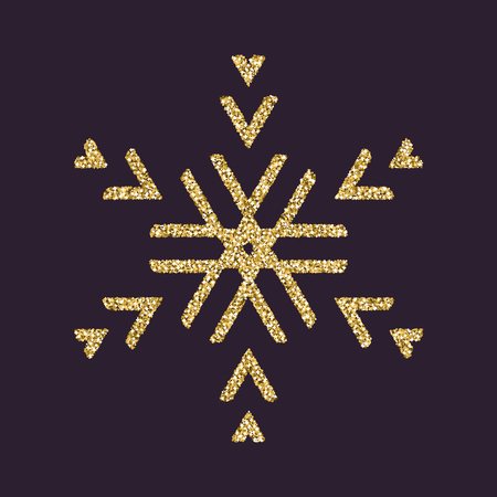 Snowflake icon. Christmas and new year, xmas, winter symbol. Gold sparkles and glitter. Flat design. Stock - vectorのイラスト素材