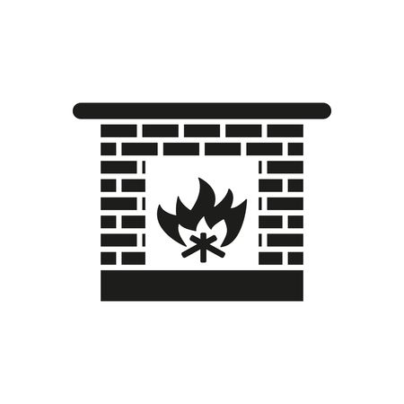 Fireplace icon. Hearth and chimney, fire, mantelpiece, heat symbol. Flat design. Stock - Vector illustrationのイラスト素材