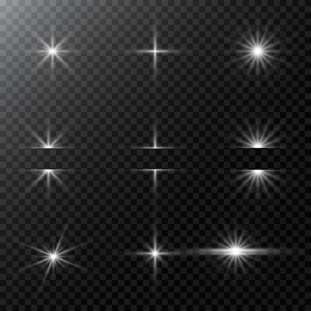 Set of Vector glowing light effect stars bursts with sparkles and flare, explosion on transparent background. Stock - Vector illustrationのイラスト素材