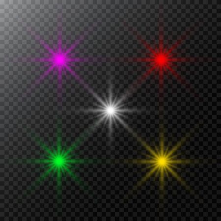 Set of Vector glowing light effect stars bursts with sparkles and flare, explosion on transparent background. Stock - Vector illustrationのイラスト素材