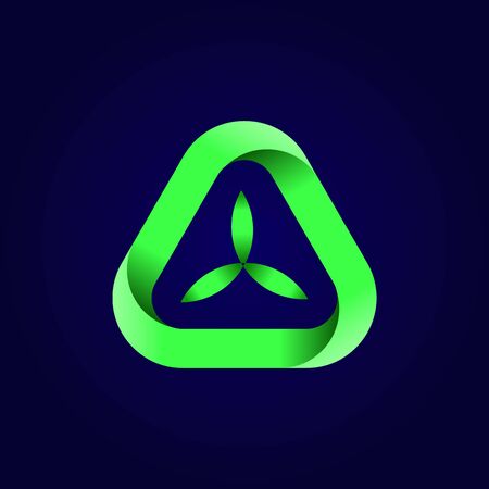 Abstract triangle green leaf logo. Green triangular eco recycle icon. Ecology, technology, bio style templates design. Stock - Vector illustrationのイラスト素材