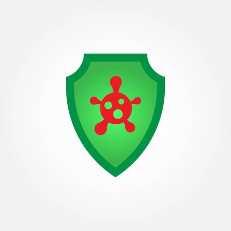 Coronavirus 2019 nCov with shield protection from the virus icon. Virus and epidemic, bacterium, microbiology, pandemic symbol. Flat design. Stock - Vector illustrationのイラスト素材