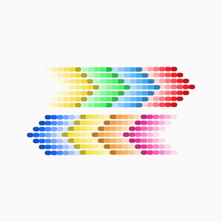Dot arrow blue and red, yellow, green icon. Halftone effect. Isolated graphic element. Stock -...