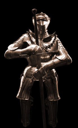 Knight's armour isolated on black backgroundの写真素材