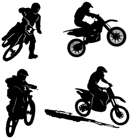 set of motorsport riders silhouettesのイラスト素材