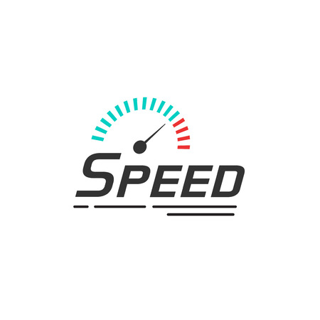 Speed logo vector template isolated on white background, speedometer with speed text and track lines, internet symbol, fast technology sign design elementのイラスト素材