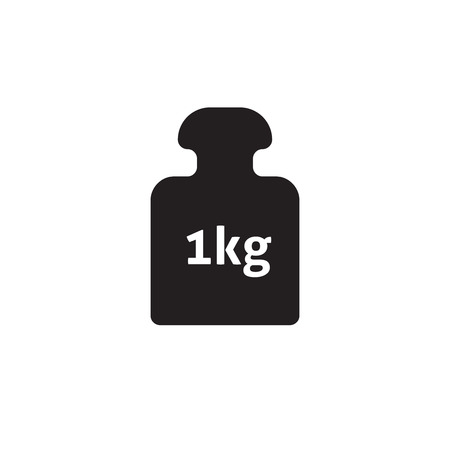 Weight 1 kg vector icon isolated on white, 1 kilogram dumbbell black pictogram, one kg weight flat cartoon illustration designのイラスト素材