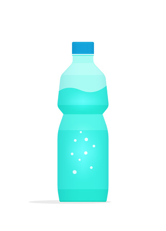 Water bottle plastic vector illustration isolated on white background, bottle of mineral water with bubbles inside, flat icon simple cartoon design isolated on white backgroundのイラスト素材