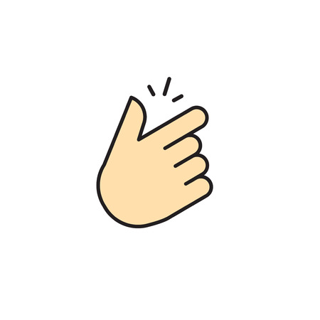 Snap of fingers vector icon isolated on white background. Flat finger snap illustration with snapping sound lines. Snapping fingers cartoon linear outline symbol designのイラスト素材