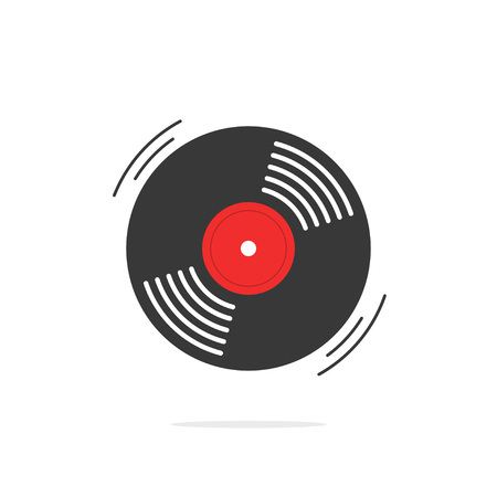 Vinyl record vector icon, gramophone record symbol, rotating record vinyl disc, flat vinyl lp, cartoon vinyl record label, cover emblem modern simple illustration design isolated on whiteのイラスト素材