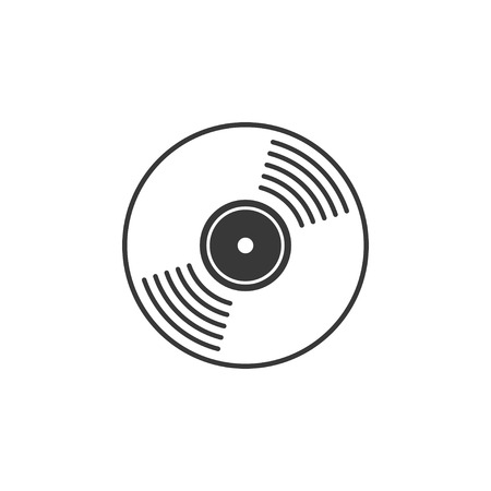 Vinyl record vector icon, compact CD disk, DVD disc gramophone record symbol, rotating record disc, flat vinyl lp, cartoon vinyl record label, cover emblem modern simple illustration design isolatedのイラスト素材