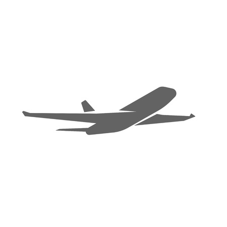 Plane taking off silhouette vector illustration, black airplane take off shape, jet airliner takeoff, plane departure modern design isolated on white backgroundのイラスト素材