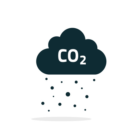co2 emissions cloud vector icon, flat cartoon black carbon dioxide emits cloud, smog pollution concept, smoke pollutant damage, contamination rain bubbles, combustion products isolated symbolのイラスト素材